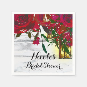 Serviettes Jetables Roses d'aquarelle rouge romantique et Mariage de l