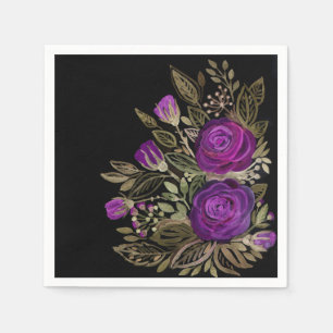 Serviettes Jetables Roses de pourpre d'aquarelle
