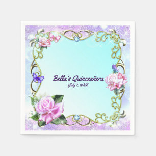 Serviettes Jetables Roses et papillons Quinceañera fête d'anniversaire