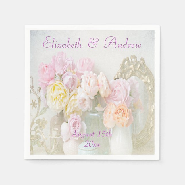 Serviettes Jetables Roses romantiques en Jars Mariage Napkins (Devant)