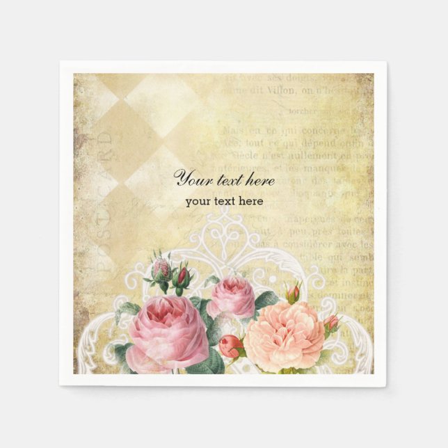 Serviettes Jetables Roses vintages (Devant)