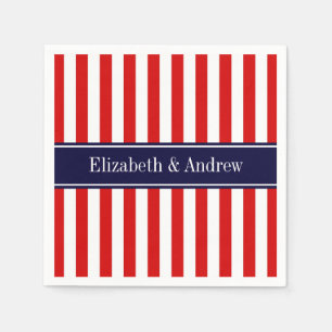 Serviettes Jetables Rouge Blanc Bleu Bleu de la marine Nom Monogramme