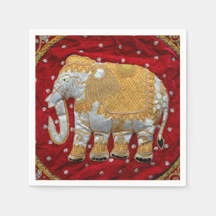 Serviettes Jetables Rouge embelli et or d'éléphant d'Asie