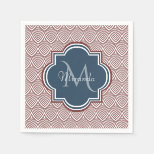 Serviettes Jetables Rouge foncé Déco pétoncles bleu marine Monogramme