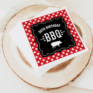 Serviettes Jetables Rouge rustique En vichy Plaid 30th Birthday BBBQ