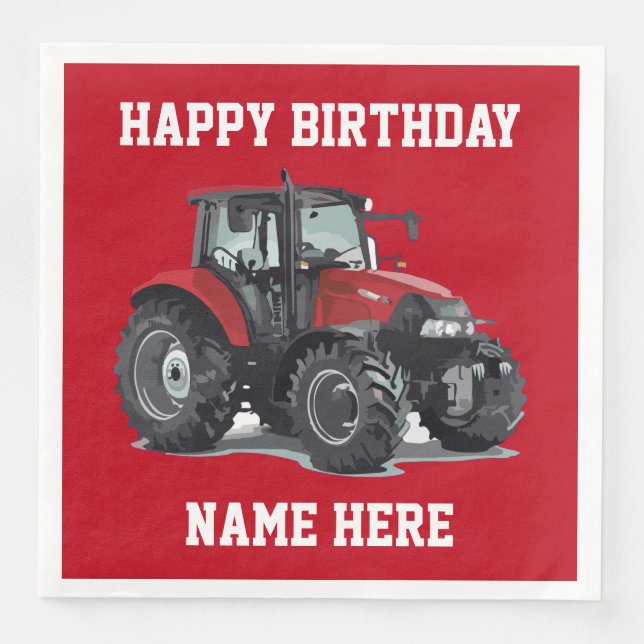Serviettes Jetables Rouge Tracteur Agriculture Anniversaire Napkins (Devant)