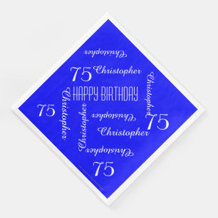 Serviettes Jetables Royal Blue 75th Birthday Party Repeat Names, Papie