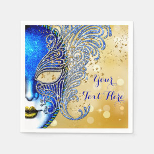Serviettes Jetables Royal Blue et Gold Sweet 16 Masquerade Party