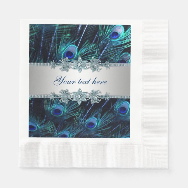 Serviettes Jetables Royal Blue Silver Peacock (Devant)