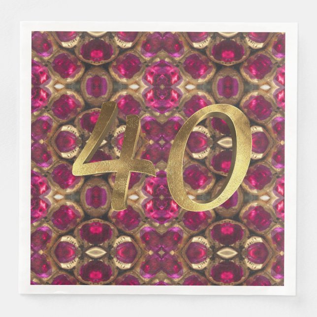 Serviettes Jetables Ruby Gemstone Motif 40e anniversaire de Mariage (Devant)