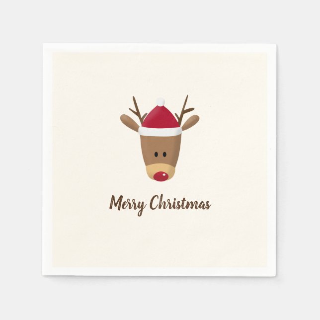 Serviettes Jetables Rudolph Reindeer Joyeux Papier de Noël Napkin (Devant)
