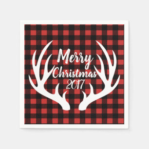 Serviettes Jetables Russe Blanc Cerf Antlers Buffalo Check Plaid