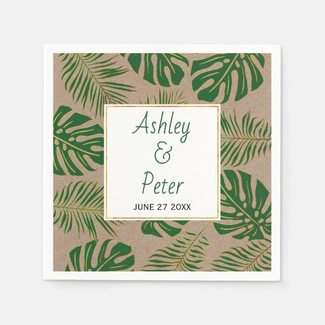 Serviettes Jetables Russe tropical vert monstère palme feuille mariage (Devant)