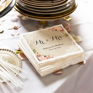 Serviettes Jetables Rustic Burlap Lace Floral M. et Mme Mariage