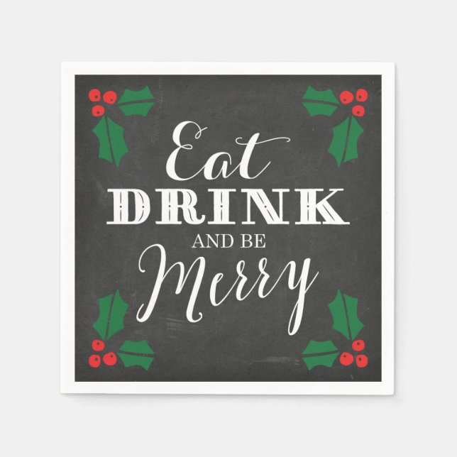 Serviettes Jetables Rustic Chalkboard Manger Boire et être joyeux (Devant)