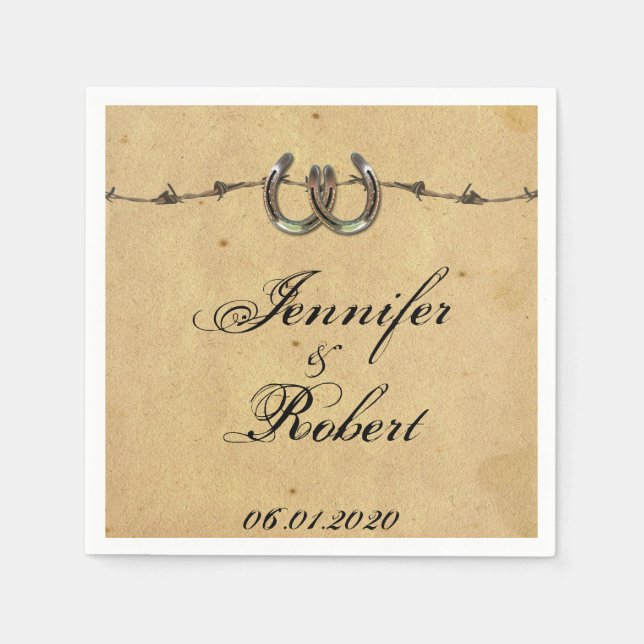 Serviettes Jetables Rustic Country Horseshoes Mariage Barbed Napkin (Devant)