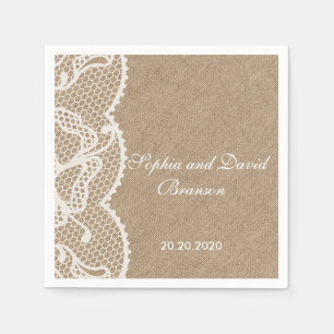 Serviettes Jetables Rustique Burlap et dentelle Mariage Personnalisé