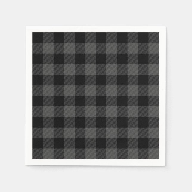 Serviettes Jetables Rustique classique gris et noir plaid (Devant)