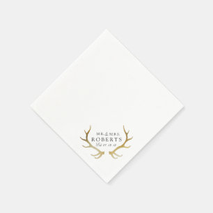 Serviettes Jetables Rustique & Élégant Cerf Or   Mariage Nom Personnal