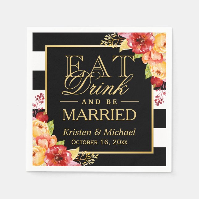 Serviettes Jetables Rustique Mariage d'automne manger boire et être ma (Devant)