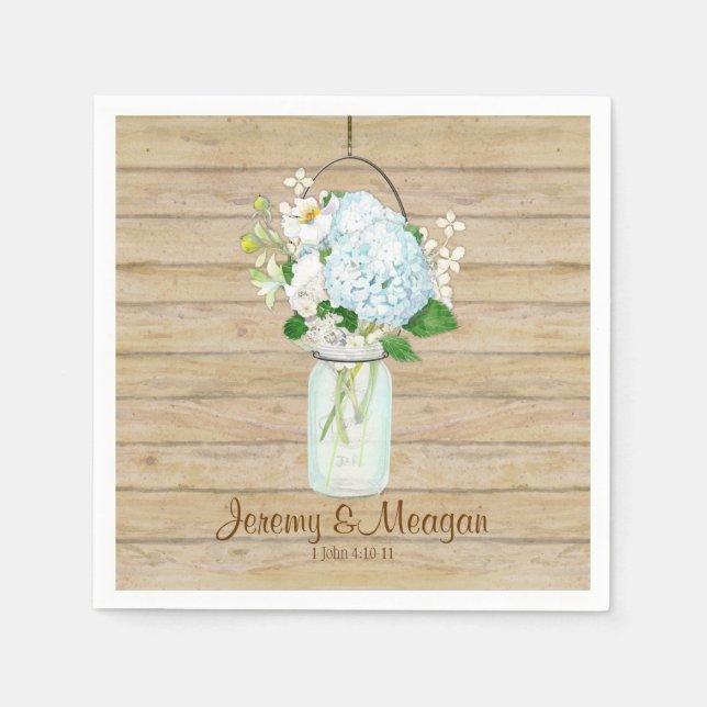 Serviettes Jetables Rustique Pays Mason Fleurs Jar Blanches Hydrangeas (Devant)