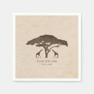 Serviettes Jetables Safari Africain Deux Girafes & Arbre Mariage Vinta