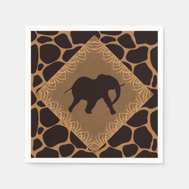 Serviettes Jetables Safari Thème Elephant sur Giraffe Imprimer (Devant)
