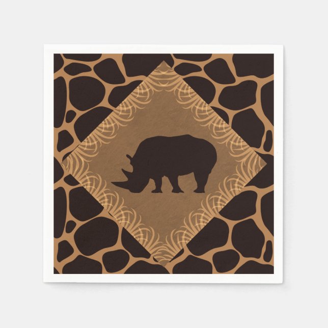 Serviettes Jetables Safari Thème Rhinoceros (Devant)