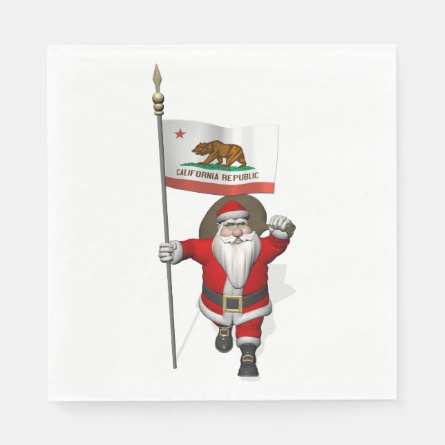 Serviettes Jetables Santa Claus Avec Drapeau De Californie (Devant)