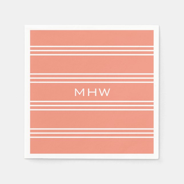 Serviettes Jetables Saumon Stripes personnalisées monogramme serviette (Devant)