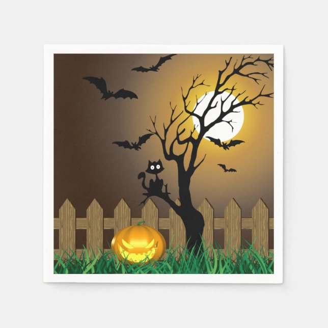 Serviettes Jetables Scène de jardin d'Halloween effrayant (Devant)