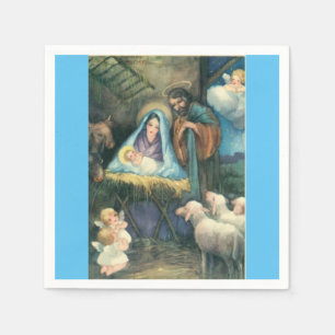 Serviettes Jetables Scène de Nativité Vintage Papier de Noël serviette