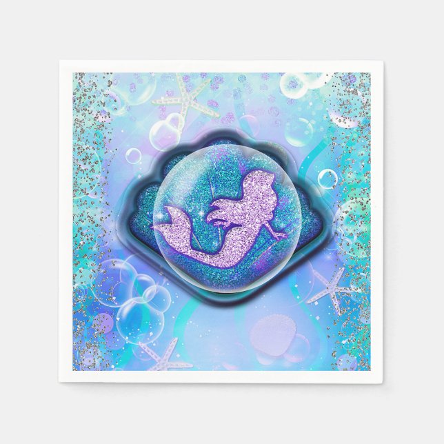 Serviettes Jetables Seashell Fit pour une Parties scintillant de sirèn (Devant)