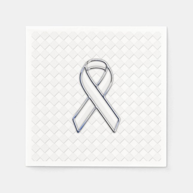 Serviettes Jetables Sensibilisation moderne au ruban blanc sur les chè (Devant)