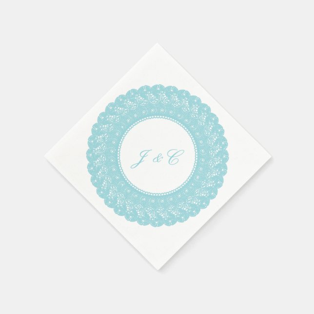 Serviettes Jetables Serviette à cocktail en dentelle bleu glace/menthe (Coin)