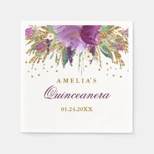 Serviettes Jetables Serviette de Quinceanera Améthyste Pailletée