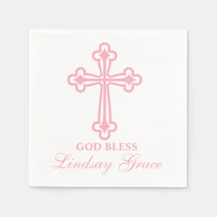 Serviettes Jetables Serviette personnalisée par baptême croisé rose