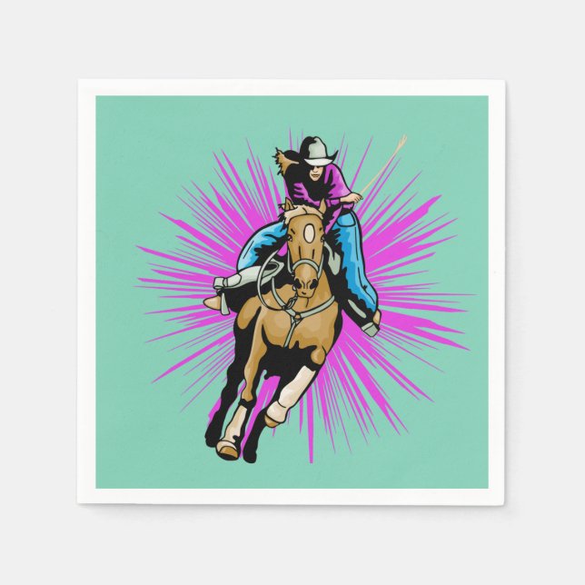 Serviettes Jetables Serviette Western Party Cowgirl sur cheval (Devant)