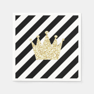 Serviettes Jetables Serviettes de couronne Prince Noir et Or