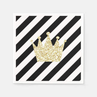 Serviettes Jetables Serviettes de couronne Prince Noir et Or
