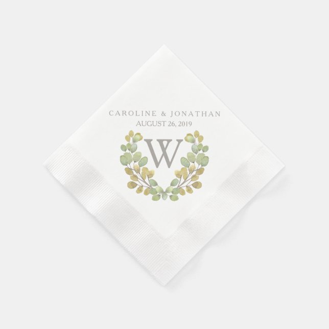 Serviettes Jetables Serviettes de courroie Monogramme à feuilles verte (Coin)