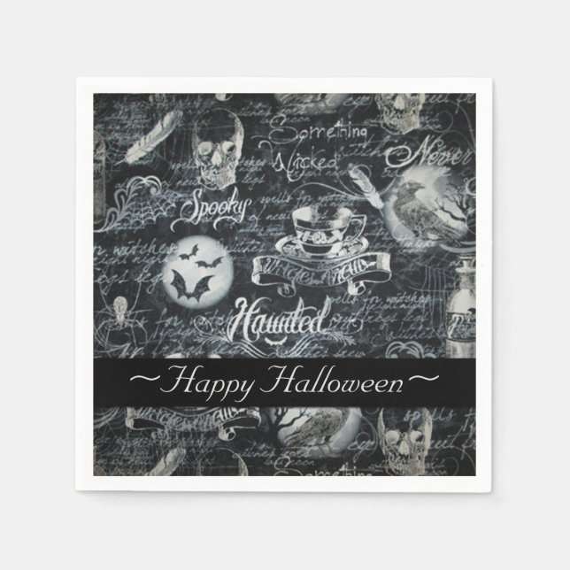 Serviettes Jetables Serviettes Halloween en noir et blanc (Devant)