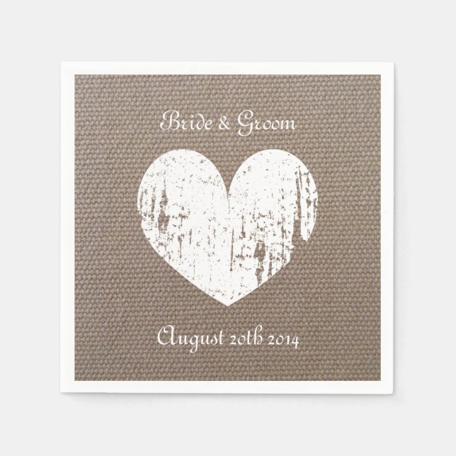 Serviettes Jetables Serviettes mariages Burlap avec coeur rustique (Devant)