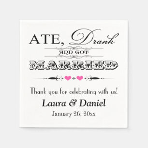 Serviettes Jetables Serviettes Mariages Coeurs et manuscrits roses