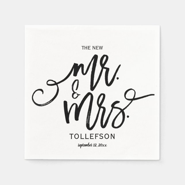 Serviettes Jetables Serviettes Mariages modernes | Calligraphie de bro (Devant)
