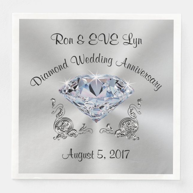Serviettes Jetables Serviettes personnalisées Diamant 60e Anniversaire (Devant)