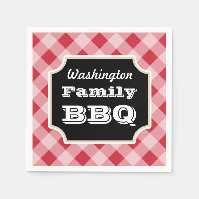 Serviettes Jetables Serviettes personnalisées Red En vichy Family BBQ  (Devant)
