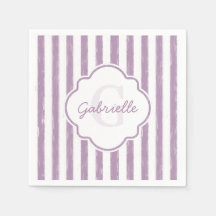 Shabby Purple Peint Stripes Monogramme et nom