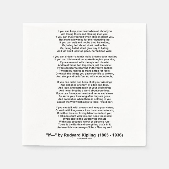Serviettes Jetables Si Poème De Rudyard Kipling (Poème Inspirationnel) (Devant)