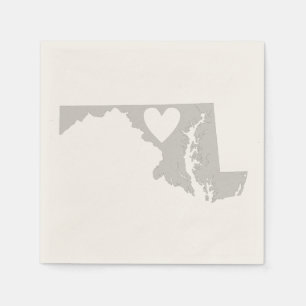 Serviettes Jetables Silhouette de l'état du Maryland du Coeur